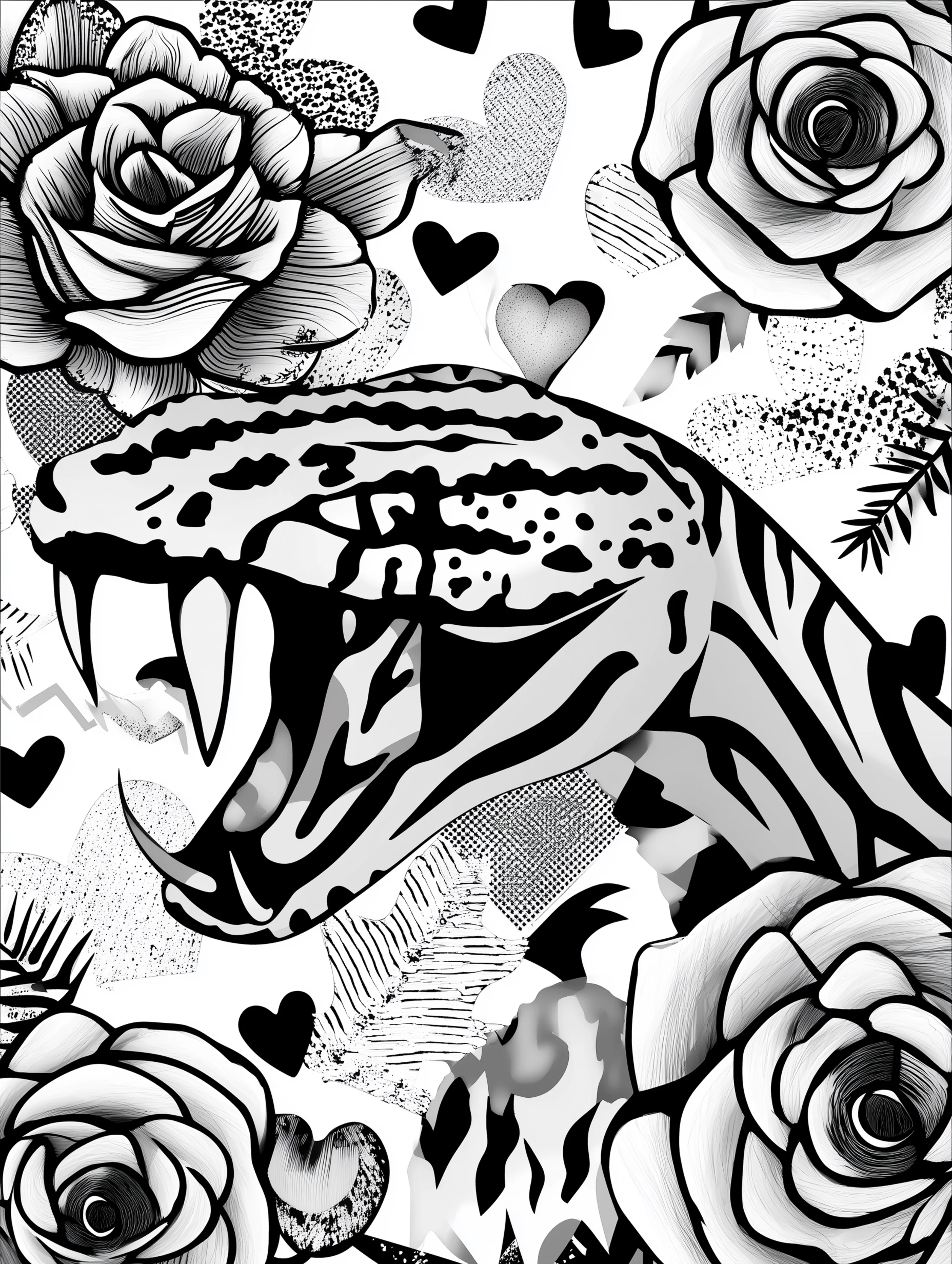 Free printable zoo coloring sheet featuring a snake with visible fangs